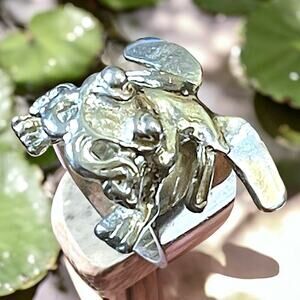 Silver Frog Ring Novelty Womens Kids Nature Boho Size 4 Acid Tested